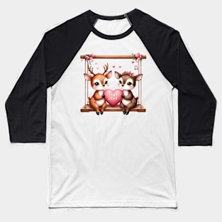 Valentine Deer Couple On Swing Baseball T-Shirt